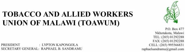 Letter head of the tobacco workers' letter