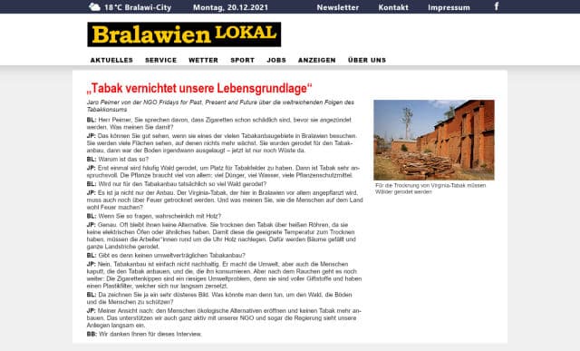 Additional material, newspaper article, simulation game Tobacco in Bralawia